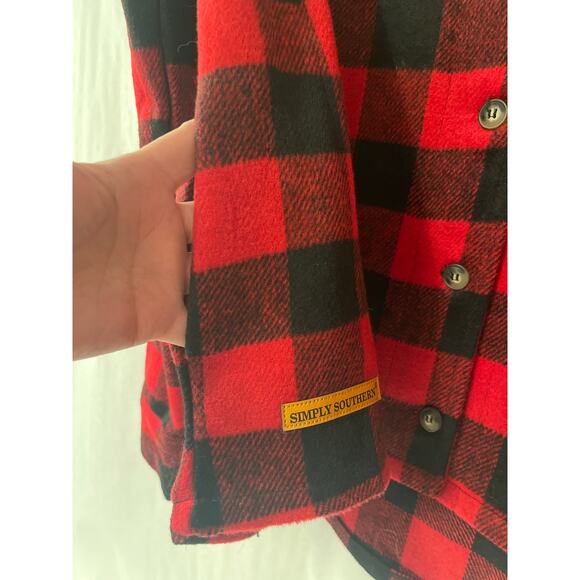 Simply Southern NWT Buffalo Check Red Black Shacket w/Pockets Women's Large - Picture 6 of 8